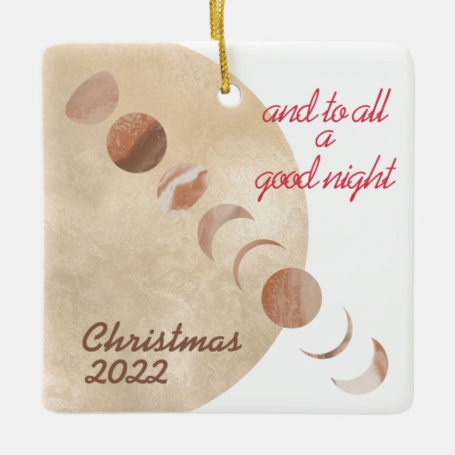 Golden Moon Phases Christmas  Ceramic Ornament (Front)