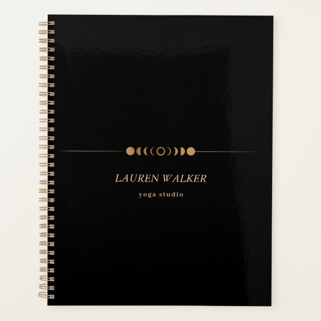 Golden Moon Phases Yoga Studio Business Card Planner (Front)