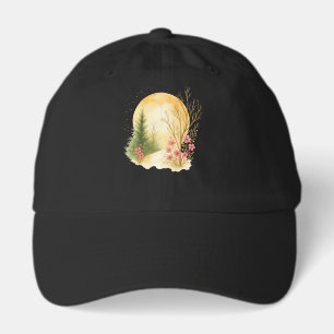 Golden Moon Winter Floral Art Dad Hat