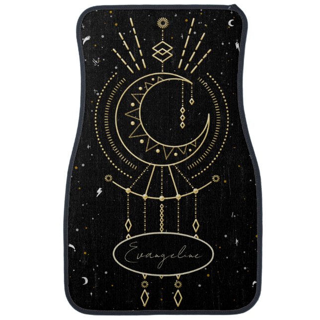 Golden Moon with Sacred Geometry Personalized Car Floor Mat (Front)