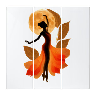 Golden Moonlight Dancing Silhouette Wall Art