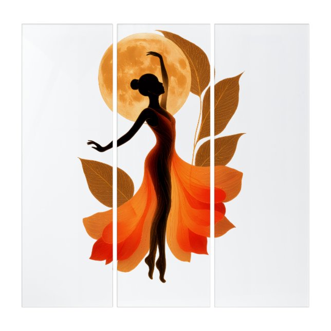Golden Moonlight Dancing Silhouette Wall Art (Front)