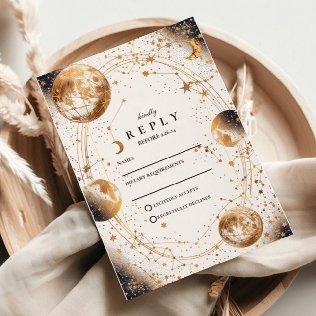 Golden Moonlit Celestial Wedding RSVP Card (Creator Uploaded)