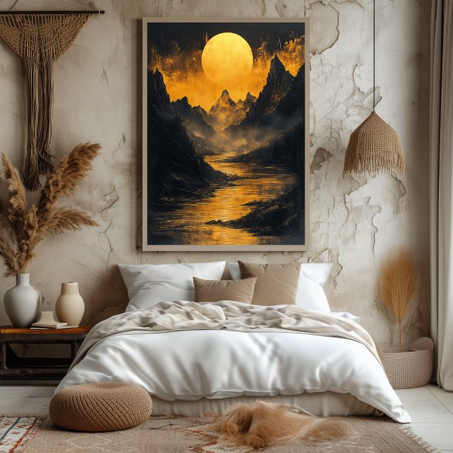 Golden Moonlit River in Monochrome Gold Poster (Creator Uploaded)