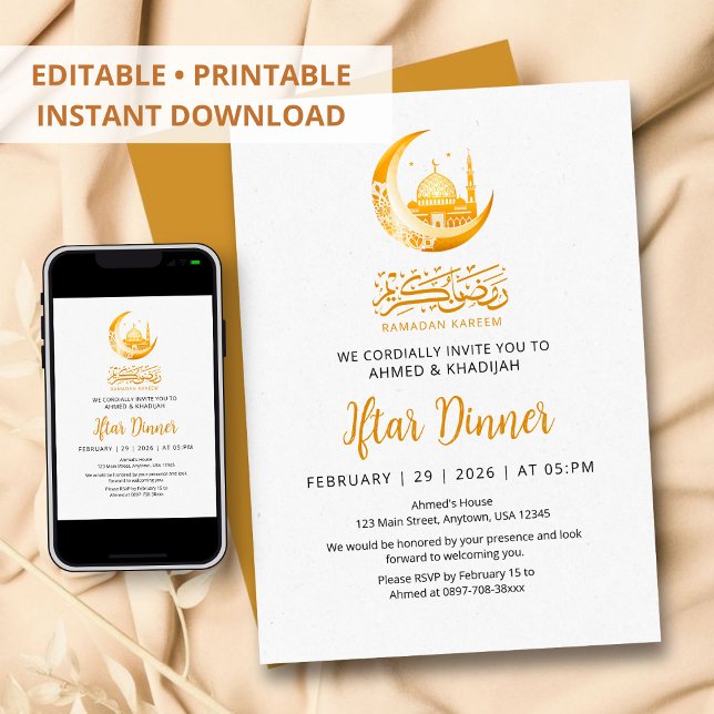 Golden Mosque Moon Ramadan Iftar Dinner Invitation (Creator Uploaded)