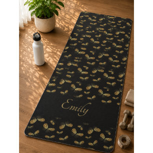 Golden Moth Butterfly Pattern Yoga Mat