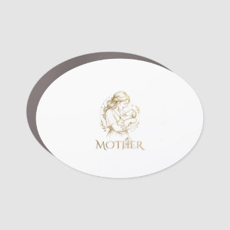 Golden Mother and Baby Line Art with Transparent B Car Magnet