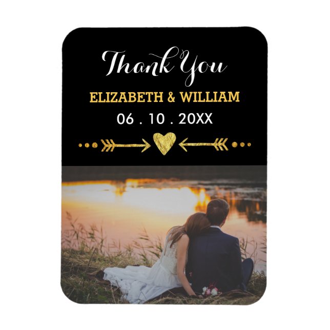 Golden Motif Wedding Magnet Favor Photo Thank You (Vertical)