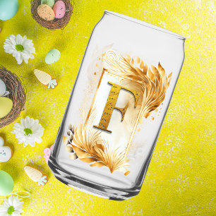 Golden Motifs Monogram Letter F Can Glass