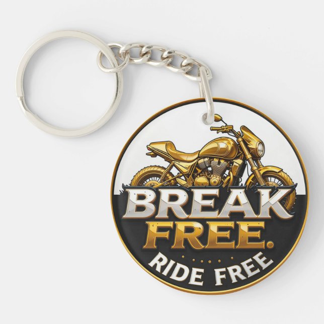 Golden Motorcycle Emblem with Bold Text Keychain (Front)