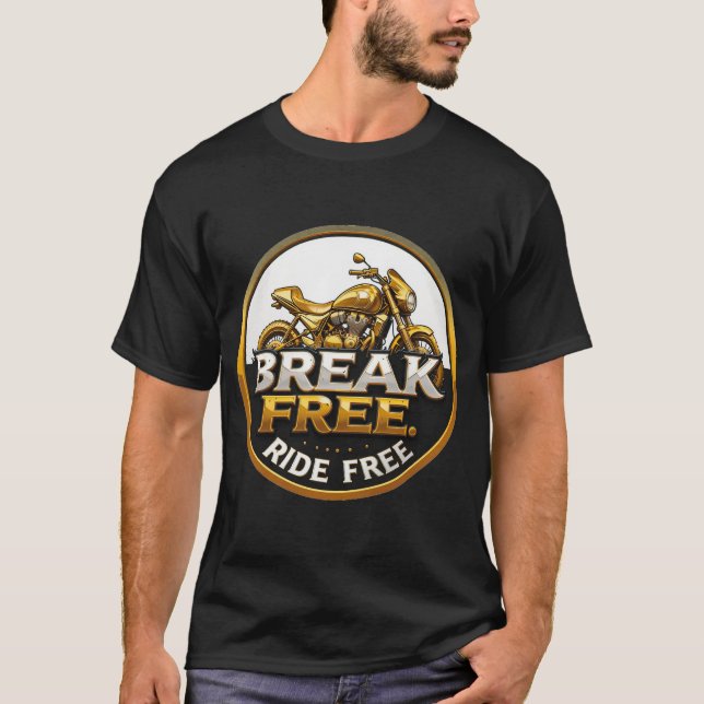 Golden Motorcycle Emblem with Bold Text T-Shirt (Front)