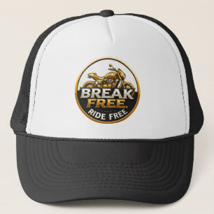 Golden Motorcycle Emblem with Bold Text Trucker Hat