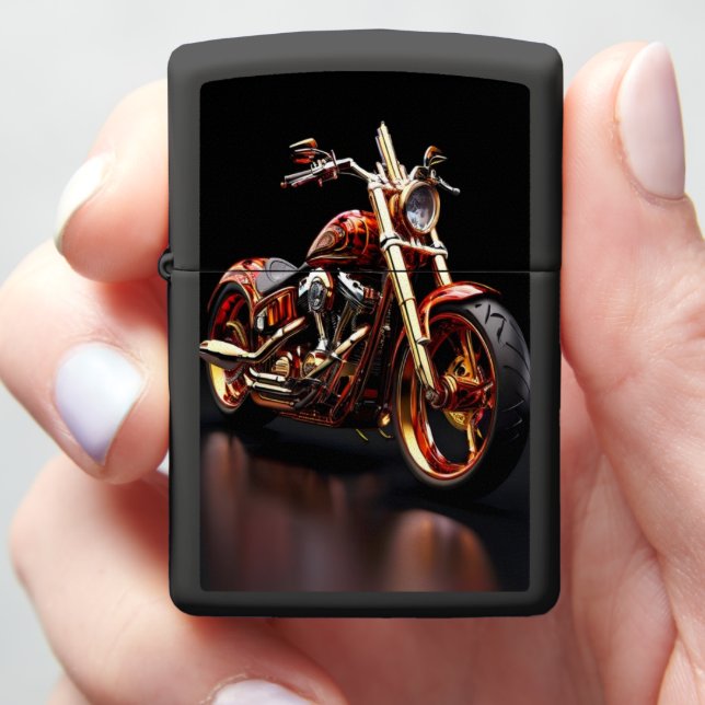 Golden Motorcycle Reflection Zippo Lighter (In Hand)