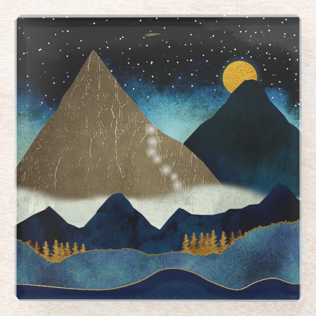 Golden Mountain Climbers Glass Coaster (Front)