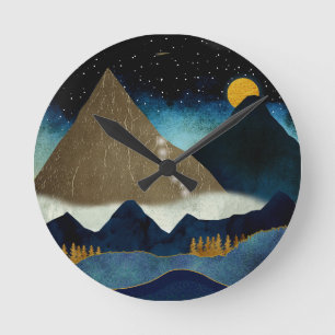 Golden Mountain Climbers Round Clock