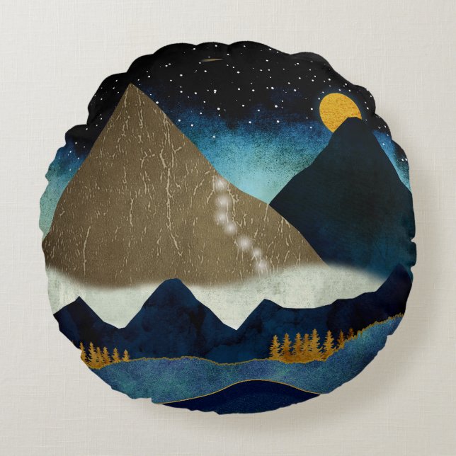 Golden Mountain Climbers Round Pillow (Front)