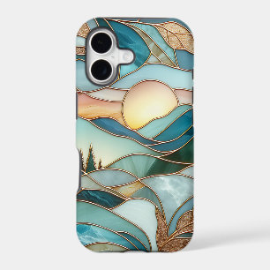 Golden Mountain Peaks Forest Stained Glass Art iPhone 17 Case