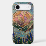 Golden Mountain Peaks Forest Stained Glass Art iPhone 17 Air Case<br><div class="desc">This stunning stained glass mountain artwork features layered alpine peaks outlined in elegant gold leading, set against flowing teal, blue, and emerald tones. Inspired by nature and Art Nouveau design, the piece captures a luminous mountain landscape with a mosaic glass effect that evokes light, depth, and movement. Perfect for lovers...</div>