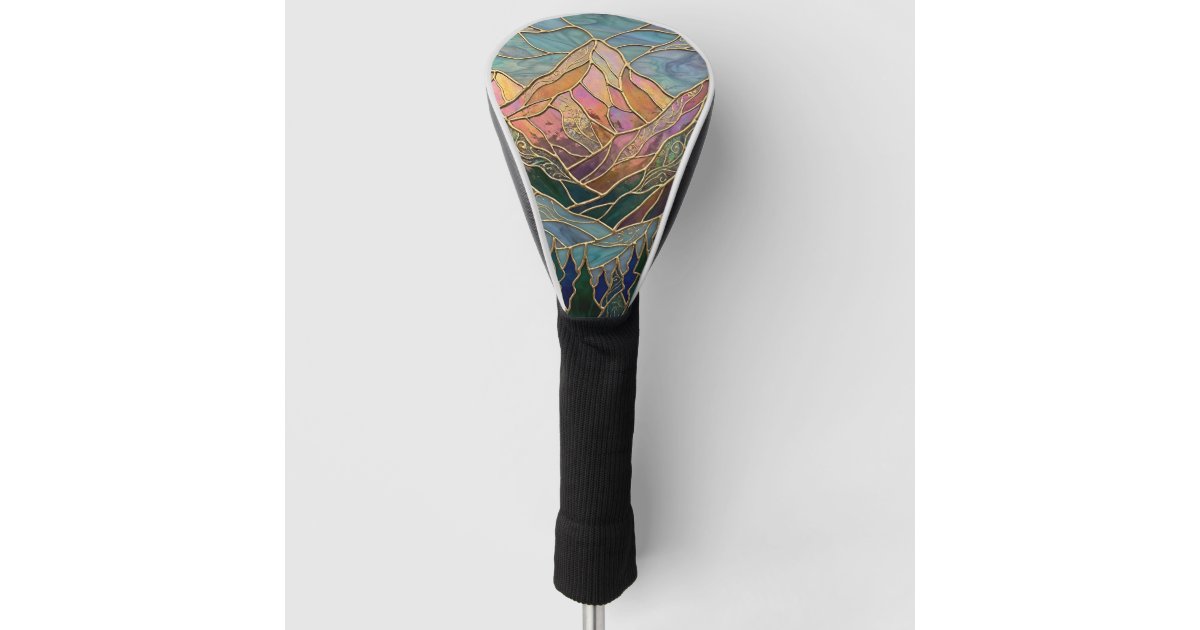 Golden Mountain Peaks Forest Stained Glass Art Golf Head Cover | Zazzle