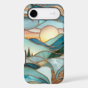 Golden Mountain Peaks Forest Stained Glass Art iPhone 17 Air Case