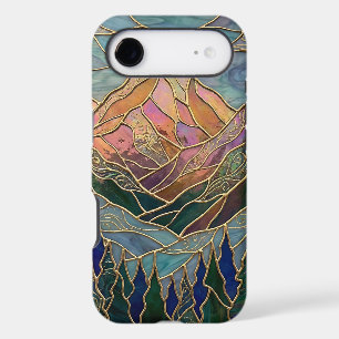 Golden Mountain Peaks Forest Stained Glass Art iPhone 17 Air Case