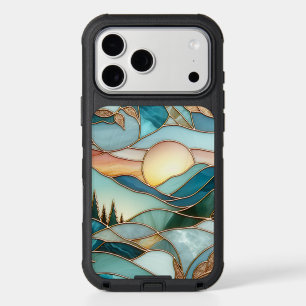 Golden Mountain Peaks Forest Stained Glass Art iPhone 17 Pro Max Case