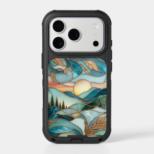 Golden Mountain Peaks Forest Stained Glass Art iPhone 17 Pro Case
