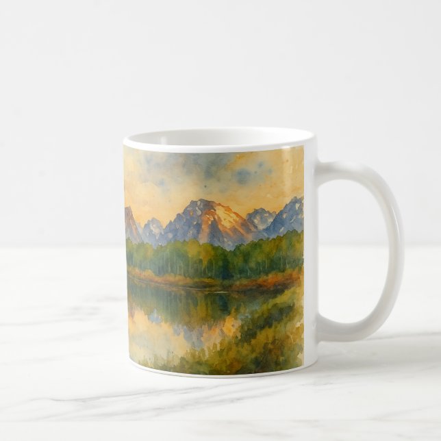 Golden Mountain Reflection Watercolor Landscape Coffee Mug (Right)