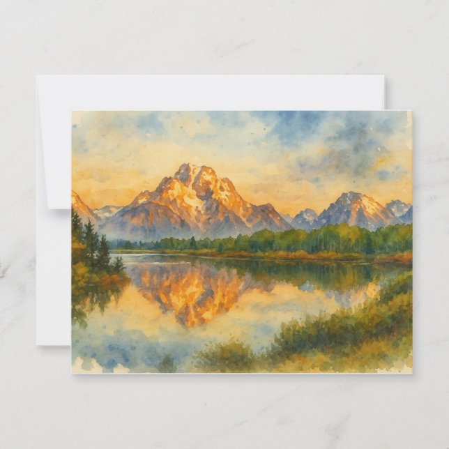 Golden Mountain Reflection Watercolor Note Card (Front)