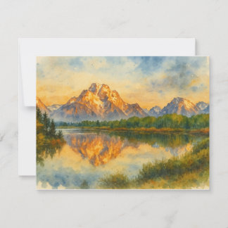 Golden Mountain Reflection Watercolor Note Card