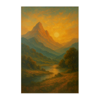 Golden Mountain Sunset Landscape Wall Art
