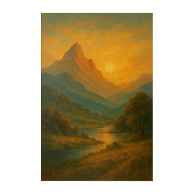 Golden Mountain Sunset Landscape Wall Art (Front)