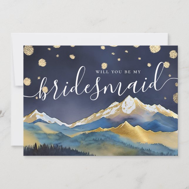 Golden Mountain Will You Be My Bridesmaid Proposal Invitation (Front)