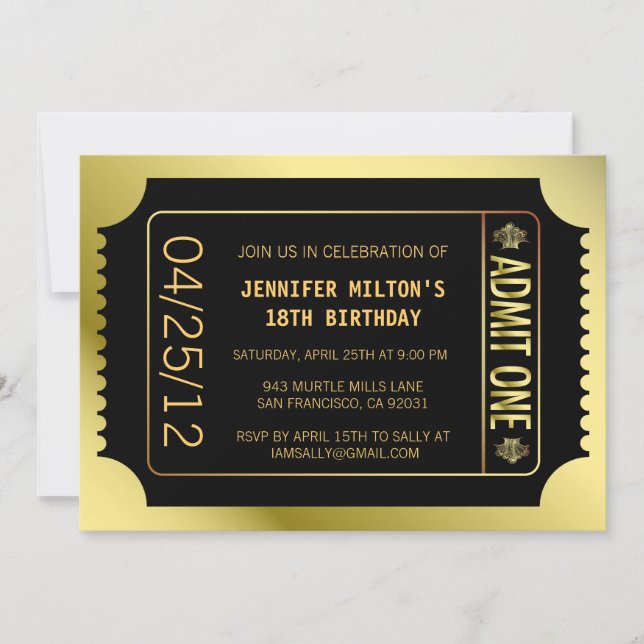 Golden Movie Ticket Invitation (Front)