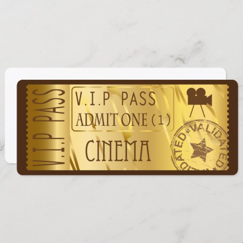 Golden movie ticket invitations