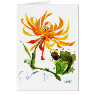 Golden Mum Chinese Brush Watercolor Card