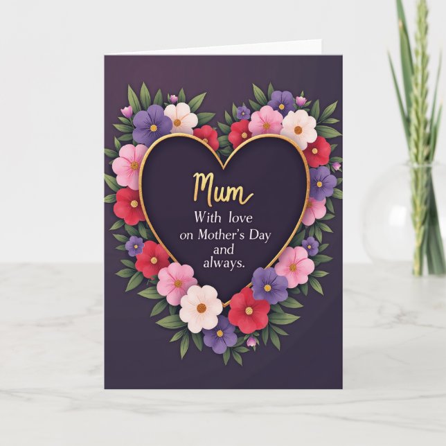 Golden Mum Floral Heart Card (Front)