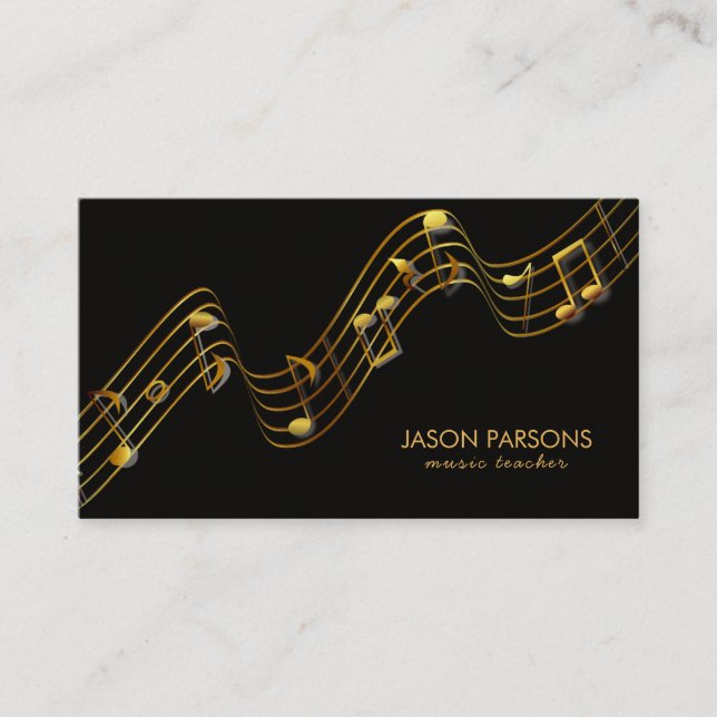 Golden Music Notes Business Card (Front)