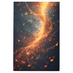 Golden Music Notes Galaxy Spiral Metal Print