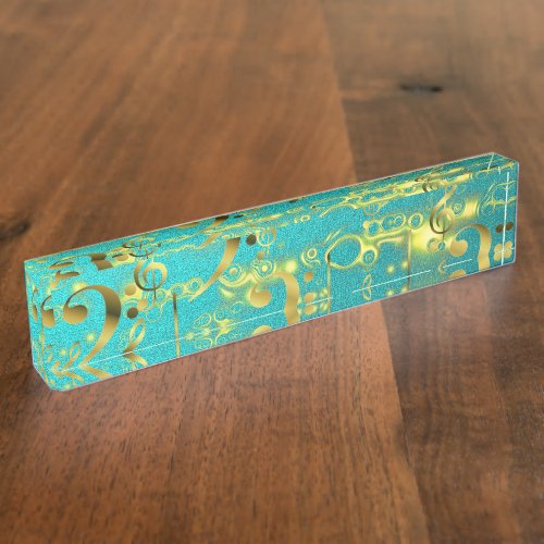 golden music notes in mint desk name plate