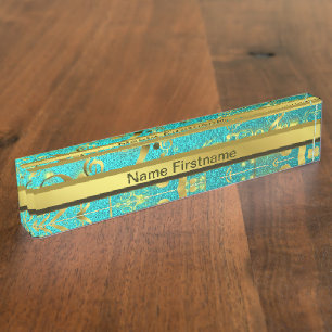 golden music notes in mint desk name plate