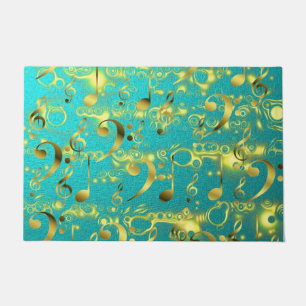 golden music notes in mint doormat