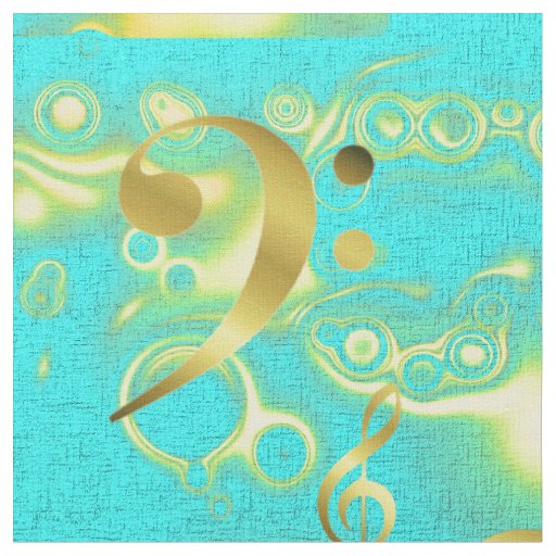 golden music notes in mint fabric