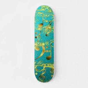 golden music notes in mint skateboard deck