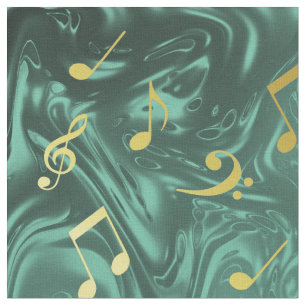 golden music notes in petrol fabric