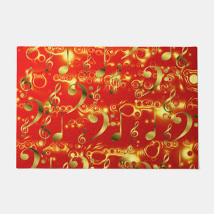 golden music notes in red doormat