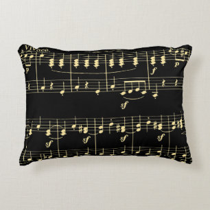 Golden Music on Black Accent Pillow