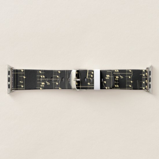 Golden Music on Black  Apple Watch Band