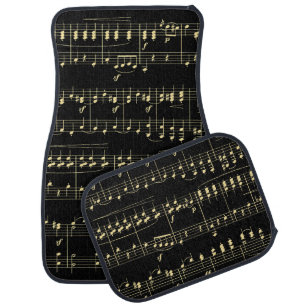 Golden Music on Black Car Floor Mat