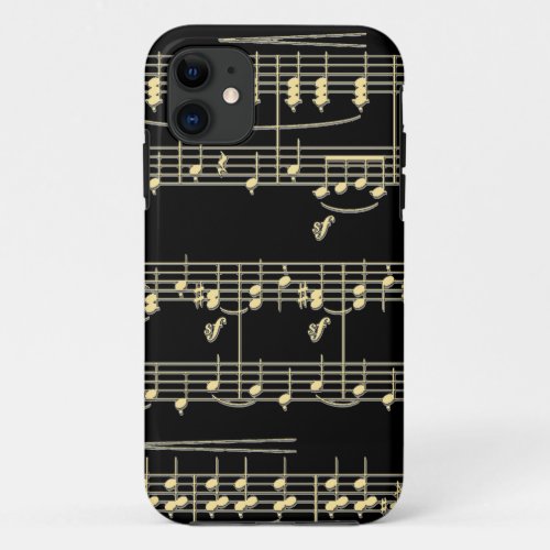 Golden Music on Black  iPhone 11 Case
